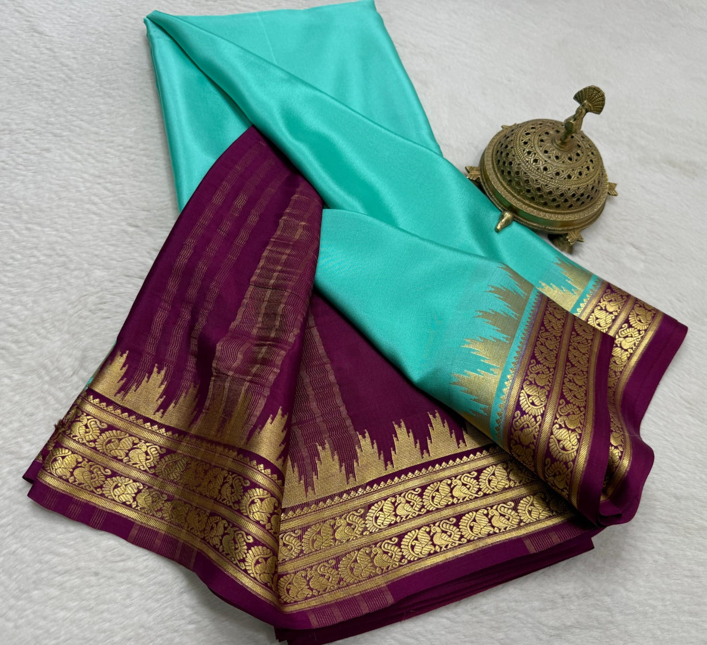 Pure mysore silk 100 gram thickness peacock border saree