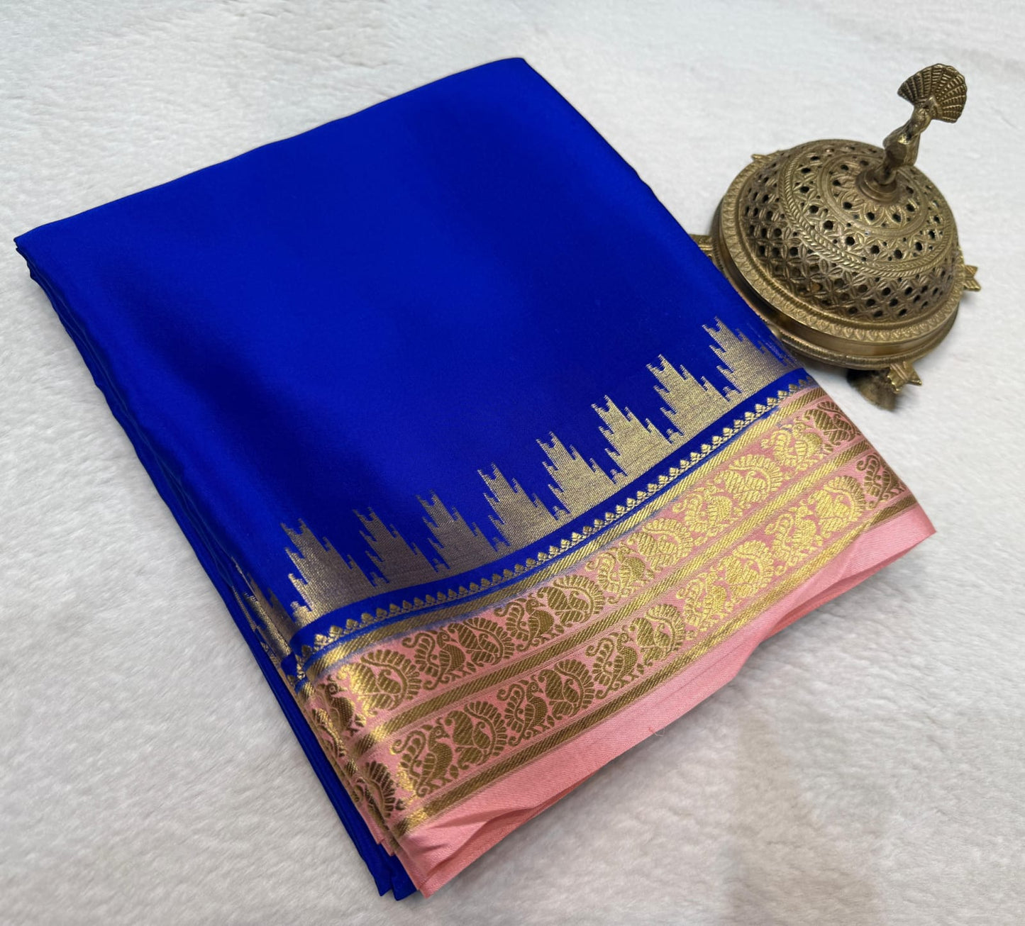 Pure mysore silk 100 gram thickness peacock border saree