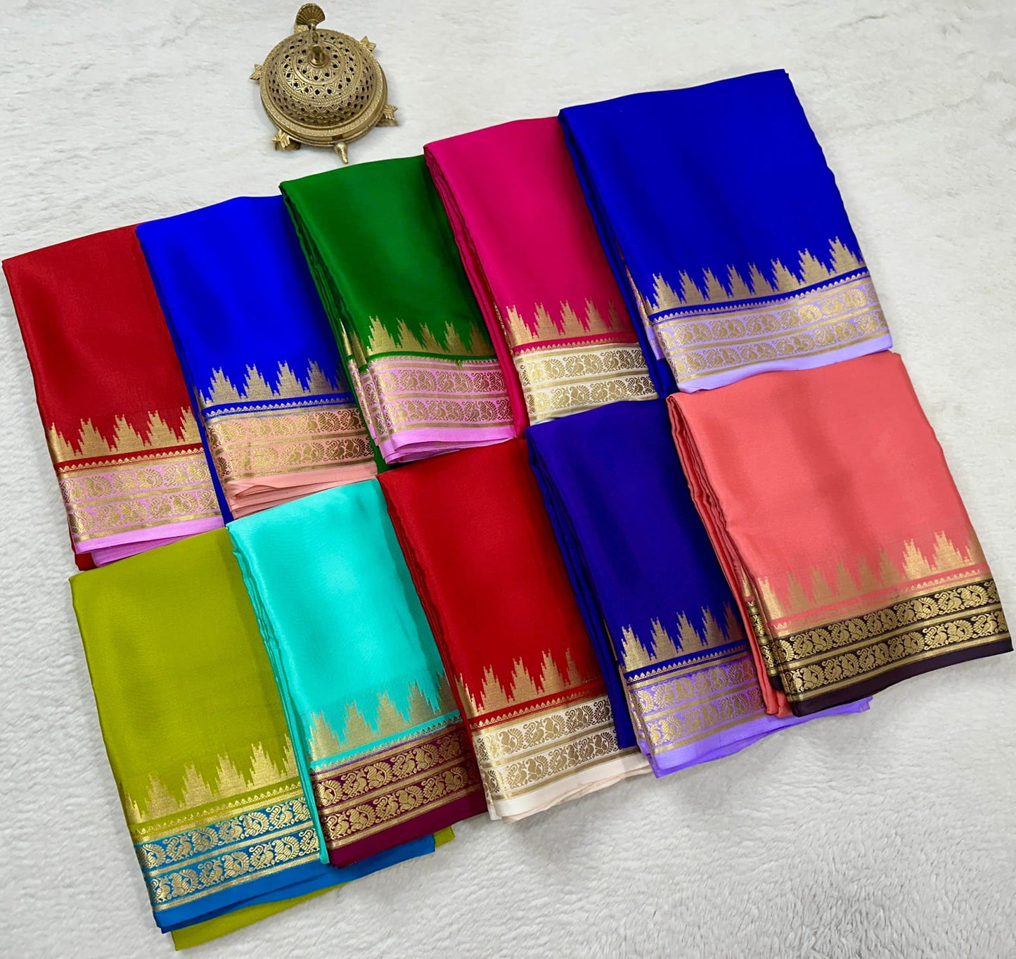 Pure mysore silk 100 gram thickness peacock border saree