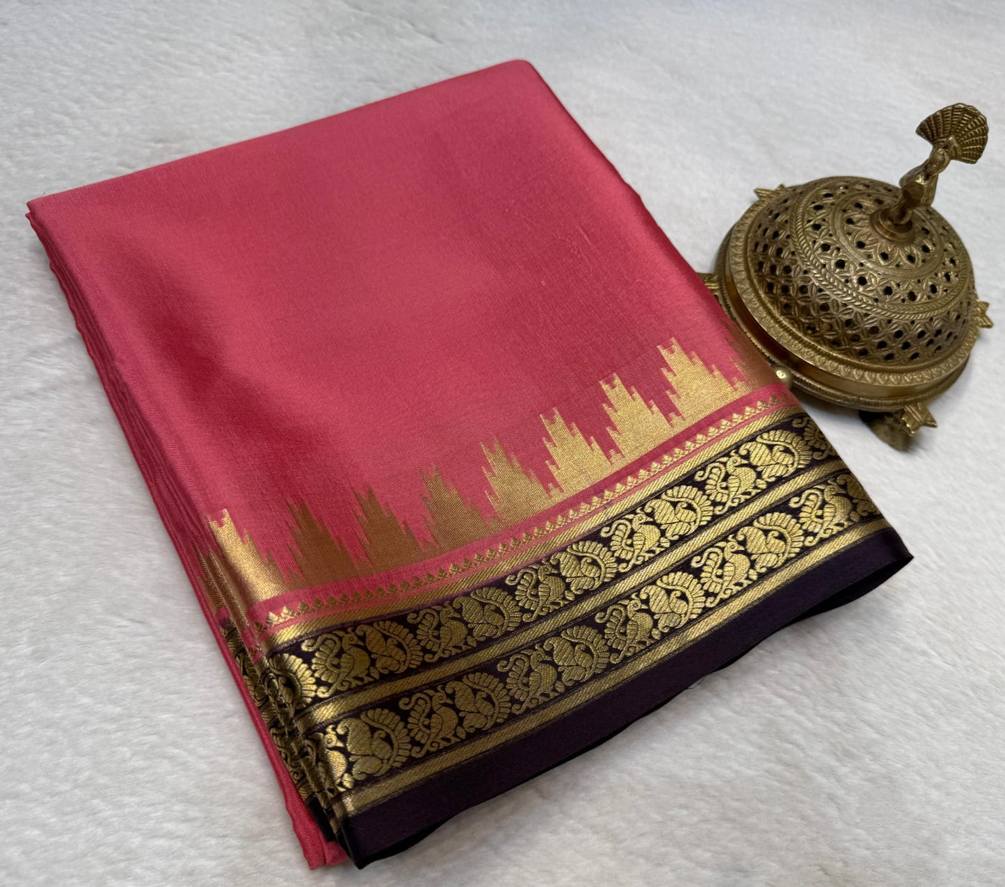 Pure mysore silk 100 gram thickness peacock border saree