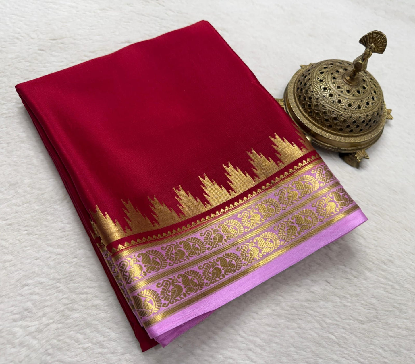 Pure mysore silk 100 gram thickness peacock border saree
