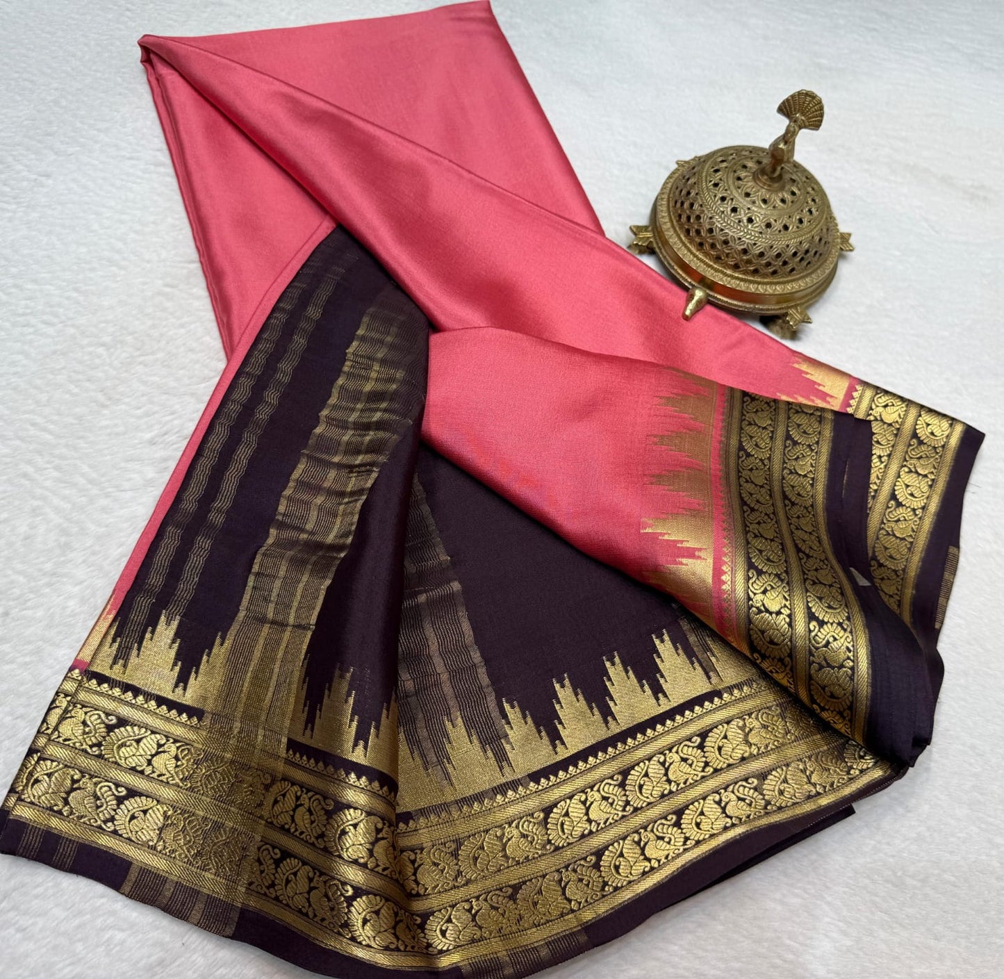 Pure mysore silk 100 gram thickness peacock border saree