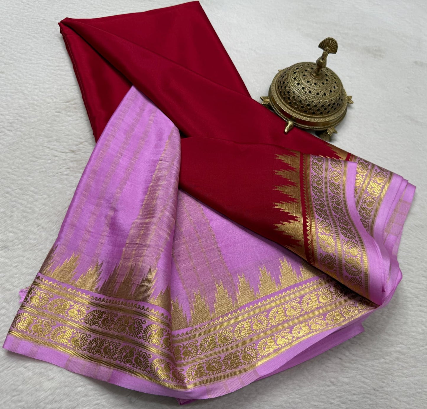 Pure mysore silk 100 gram thickness peacock border saree