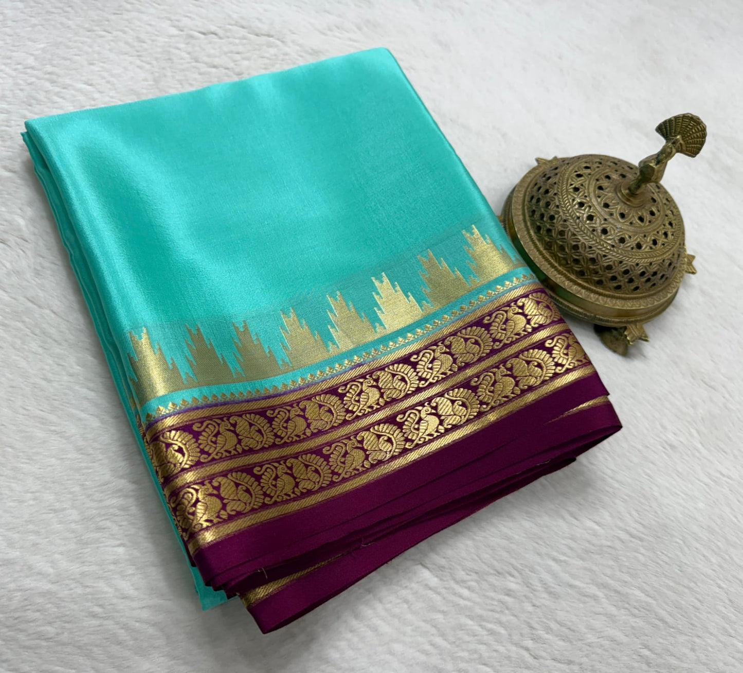 Pure mysore silk 100 gram thickness peacock border saree