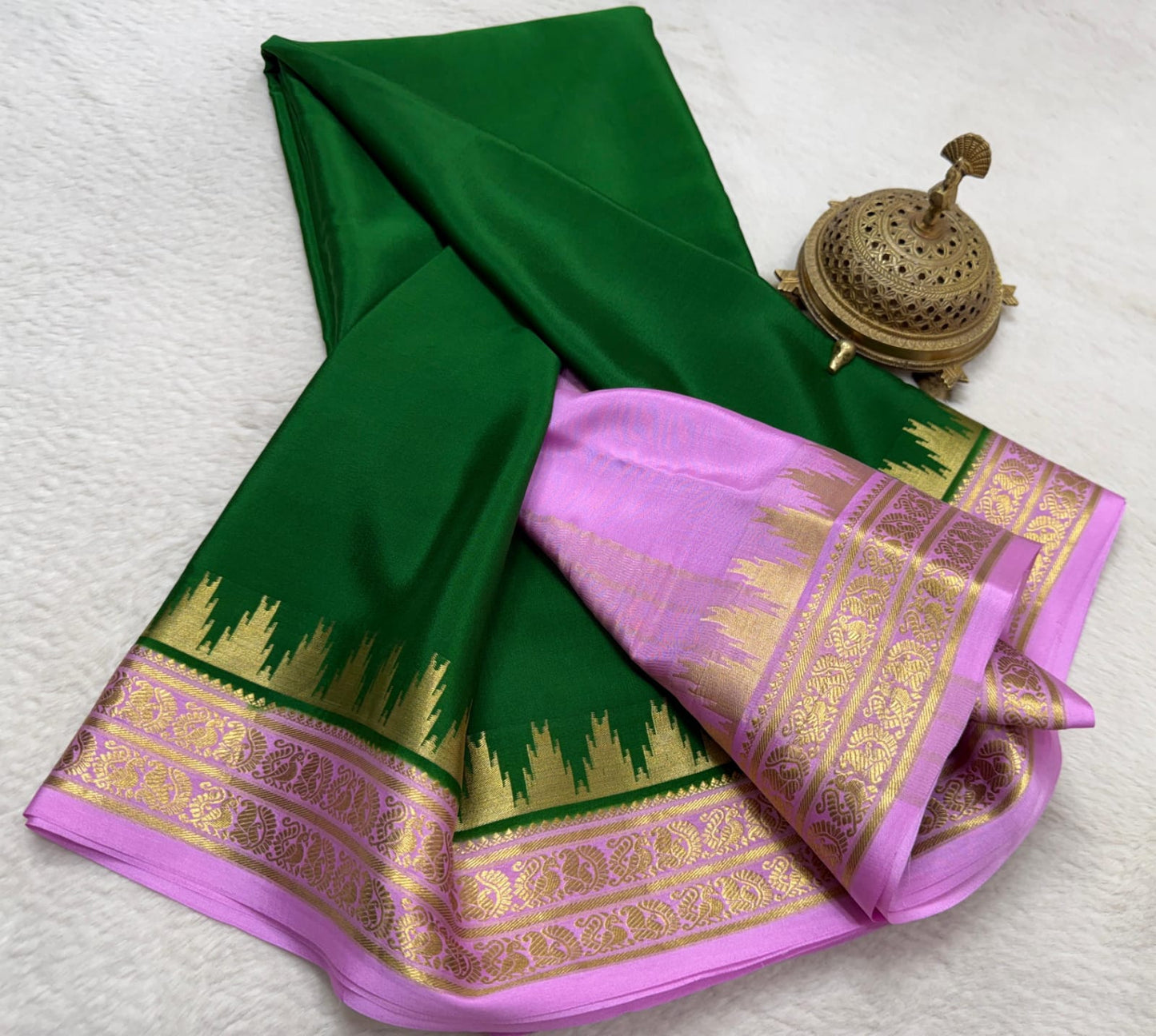 Pure mysore silk 100 gram thickness peacock border saree