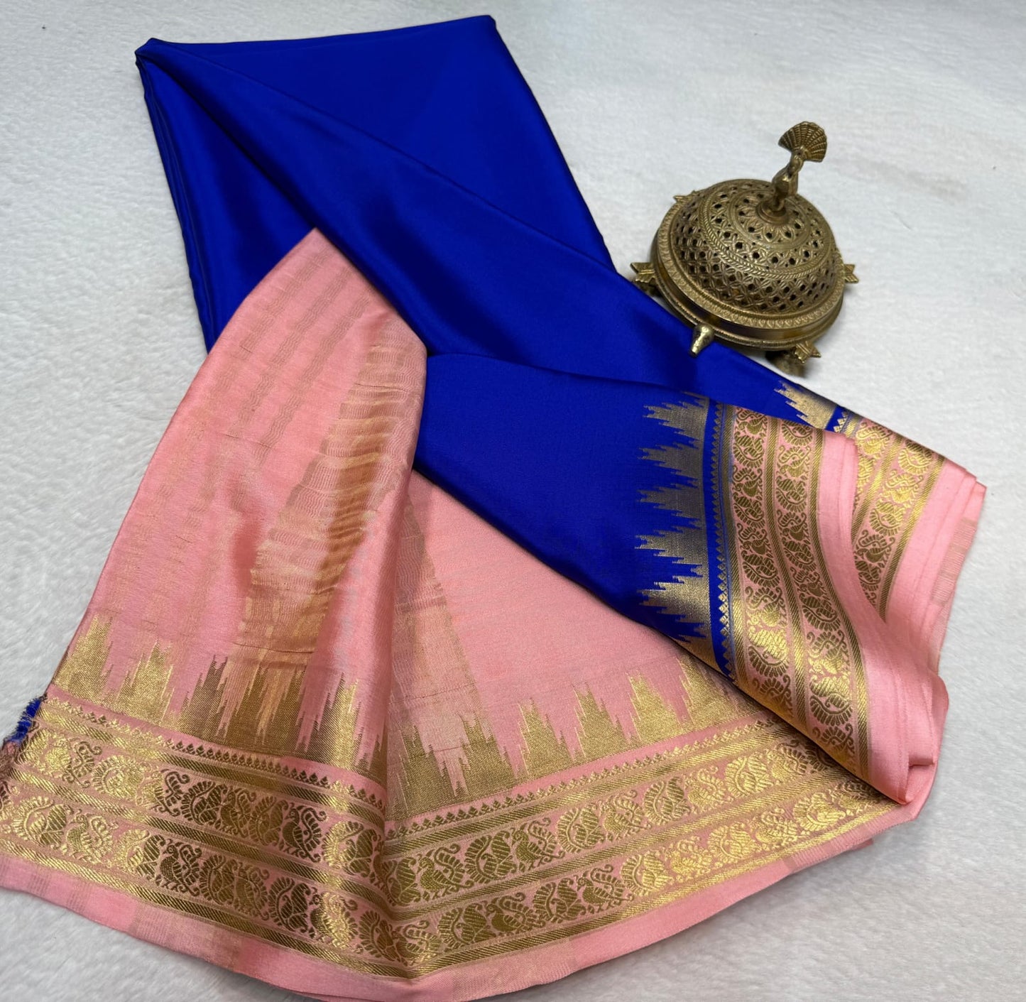 Pure mysore silk 100 gram thickness peacock border saree