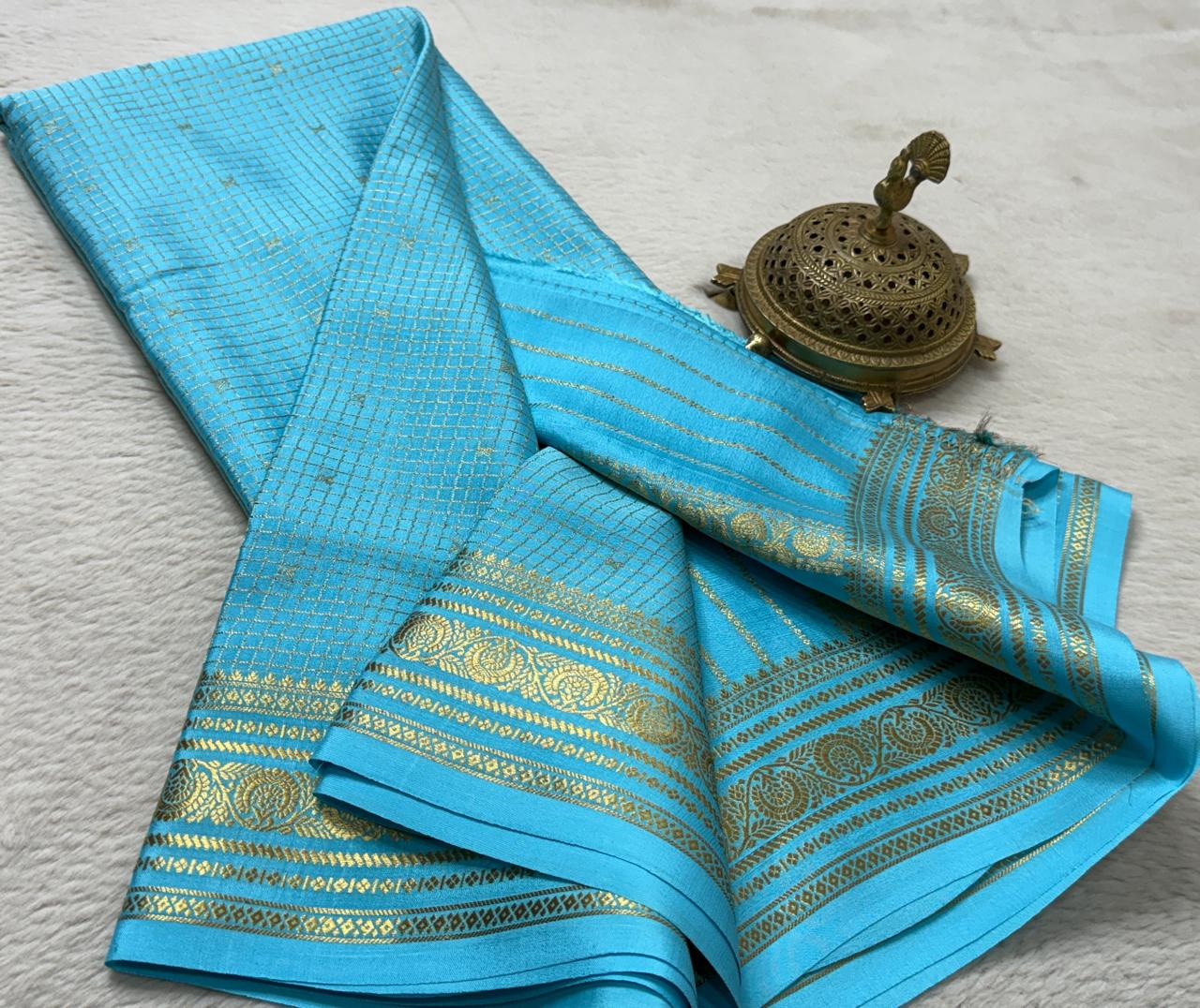 Pure mysore silk checked with butta work 120 grm thickness saree