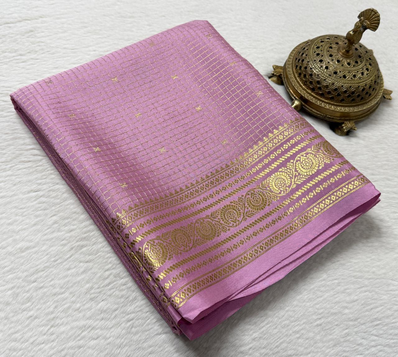 Pure mysore silk checked with butta work 120 grm thickness saree