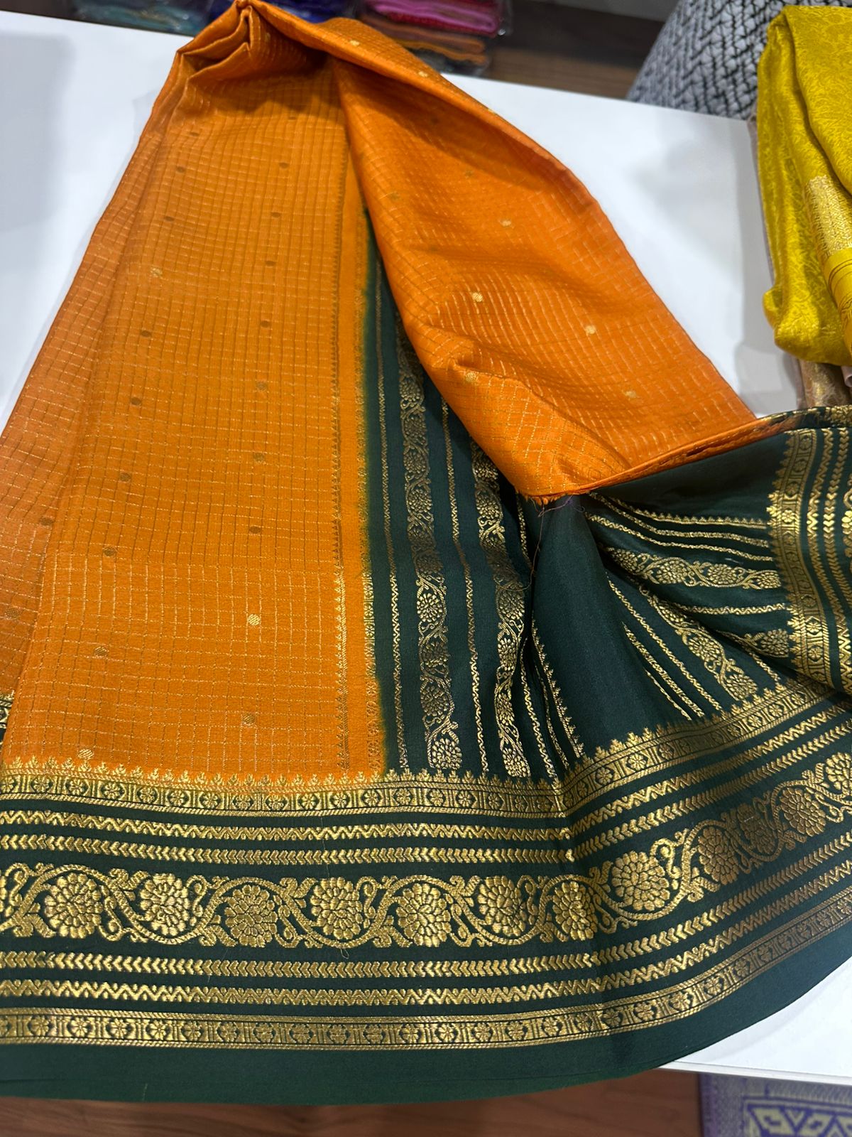 Pure mysore silk checked with butta work 120 grm thickness saree