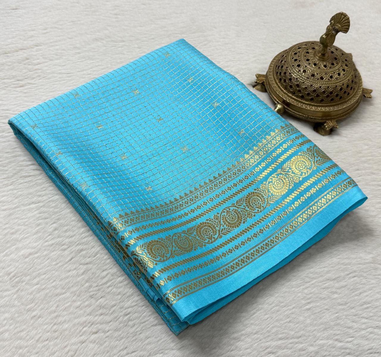 Pure mysore silk checked with butta work 120 grm thickness saree