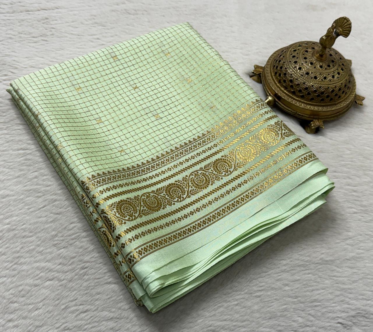 Pure mysore silk checked with butta work 120 grm thickness saree