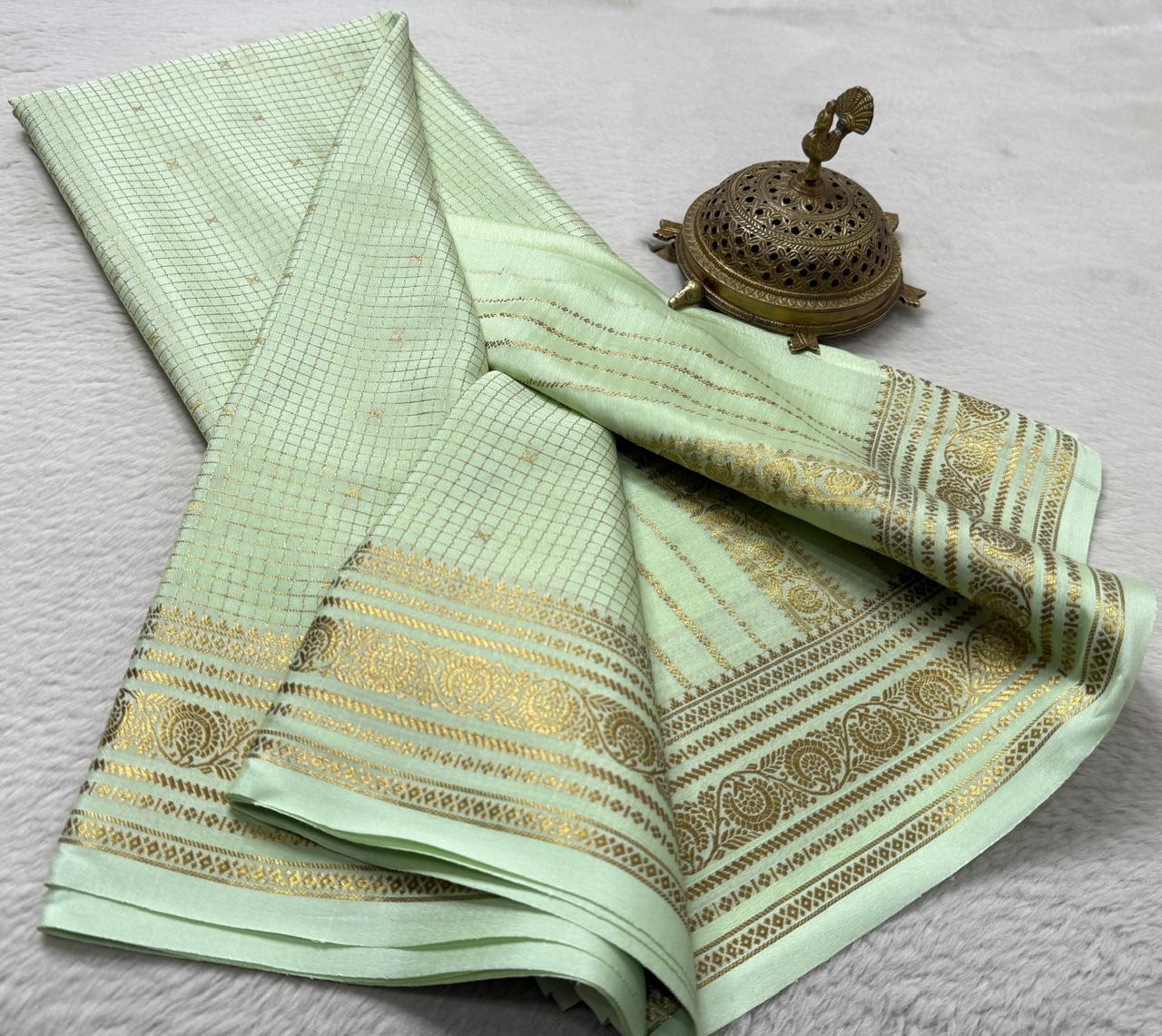 Pure mysore silk checked with butta work 120 grm thickness saree