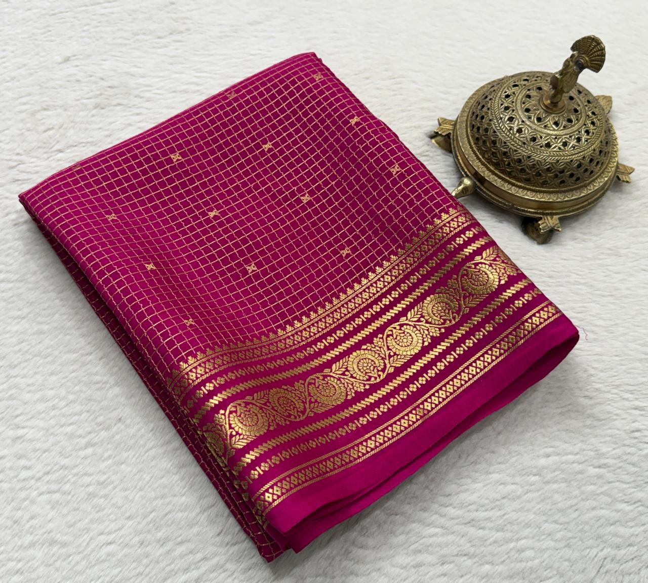 Pure mysore silk checked with butta work 120 grm thickness saree