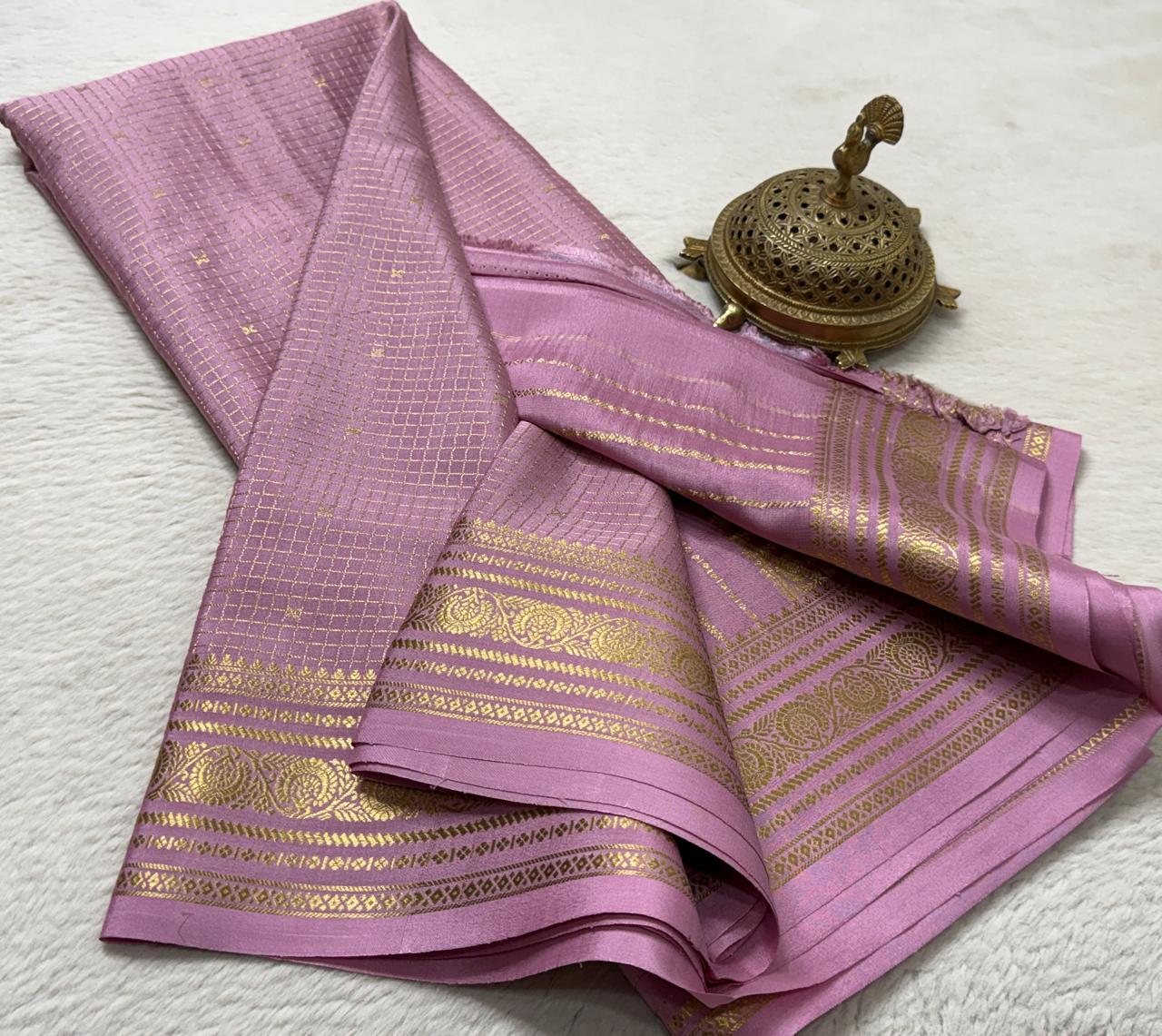 Pure mysore silk checked with butta work 120 grm thickness saree