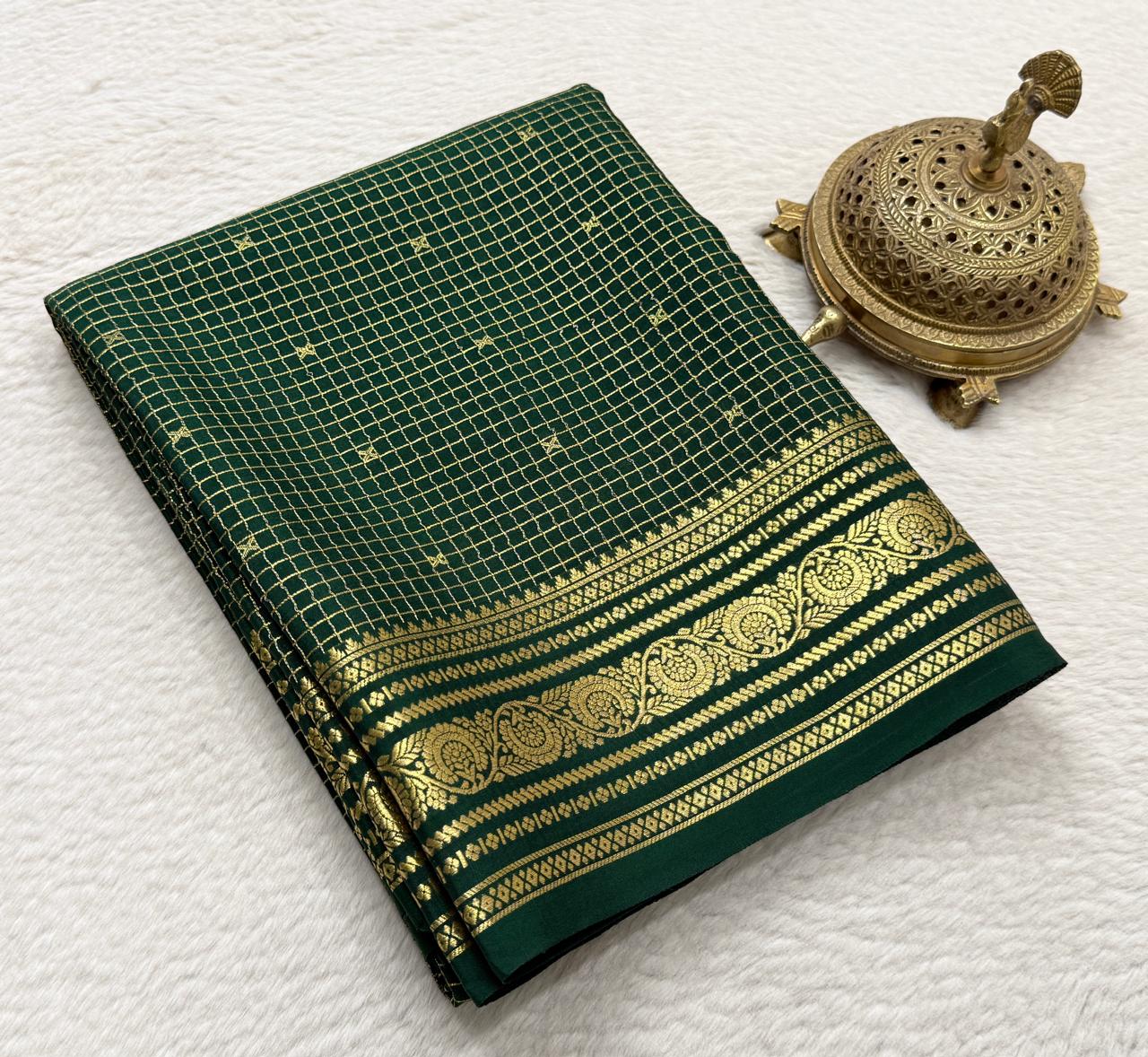 Pure mysore silk checked with butta work 120 grm thickness saree