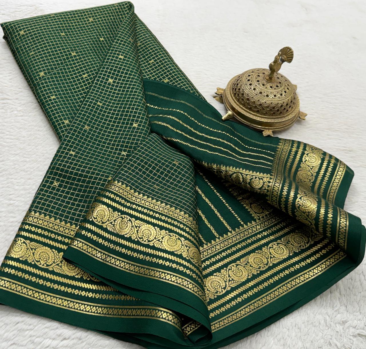 Pure mysore silk checked with butta work 120 grm thickness saree