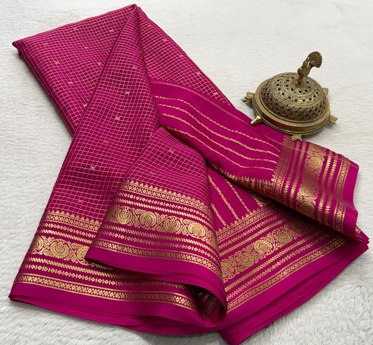 Pure mysore silk checked with butta work 120 grm thickness saree