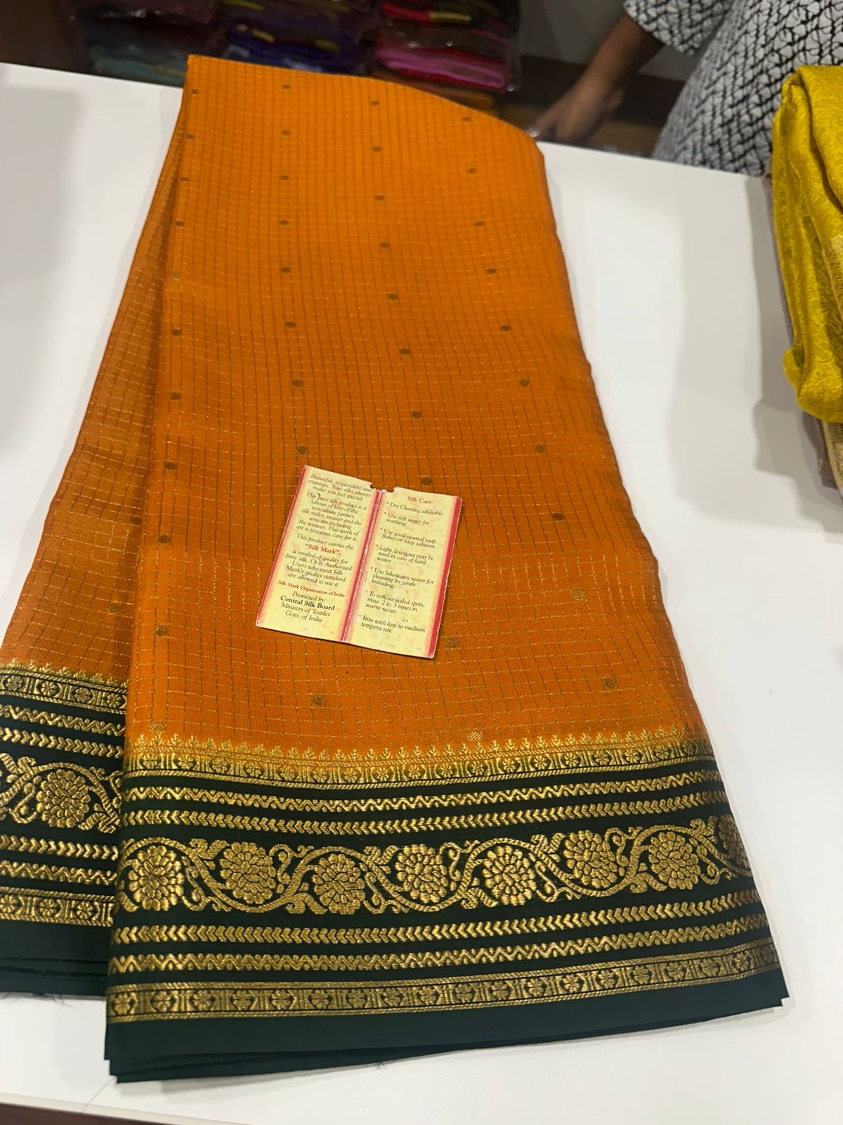 Pure mysore silk checked with butta work 120 grm thickness saree