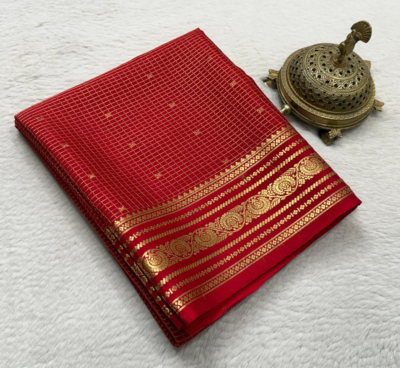 Pure mysore silk checked with butta work 120 grm thickness saree