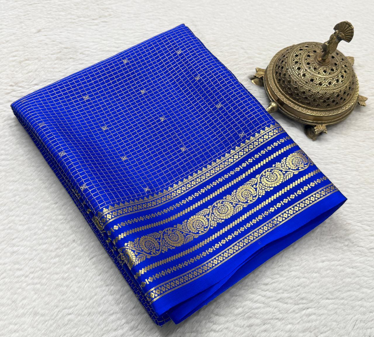 Pure mysore silk checked with butta work 120 grm thickness saree