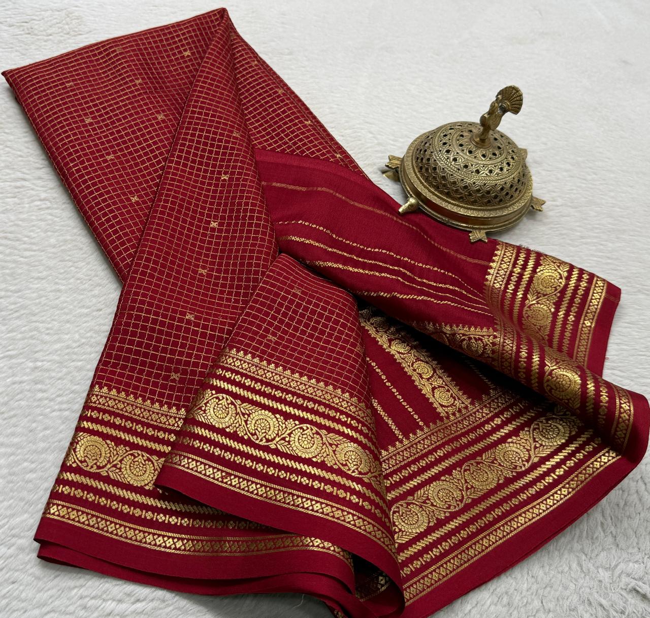 Pure mysore silk checked with butta work 120 grm thickness saree