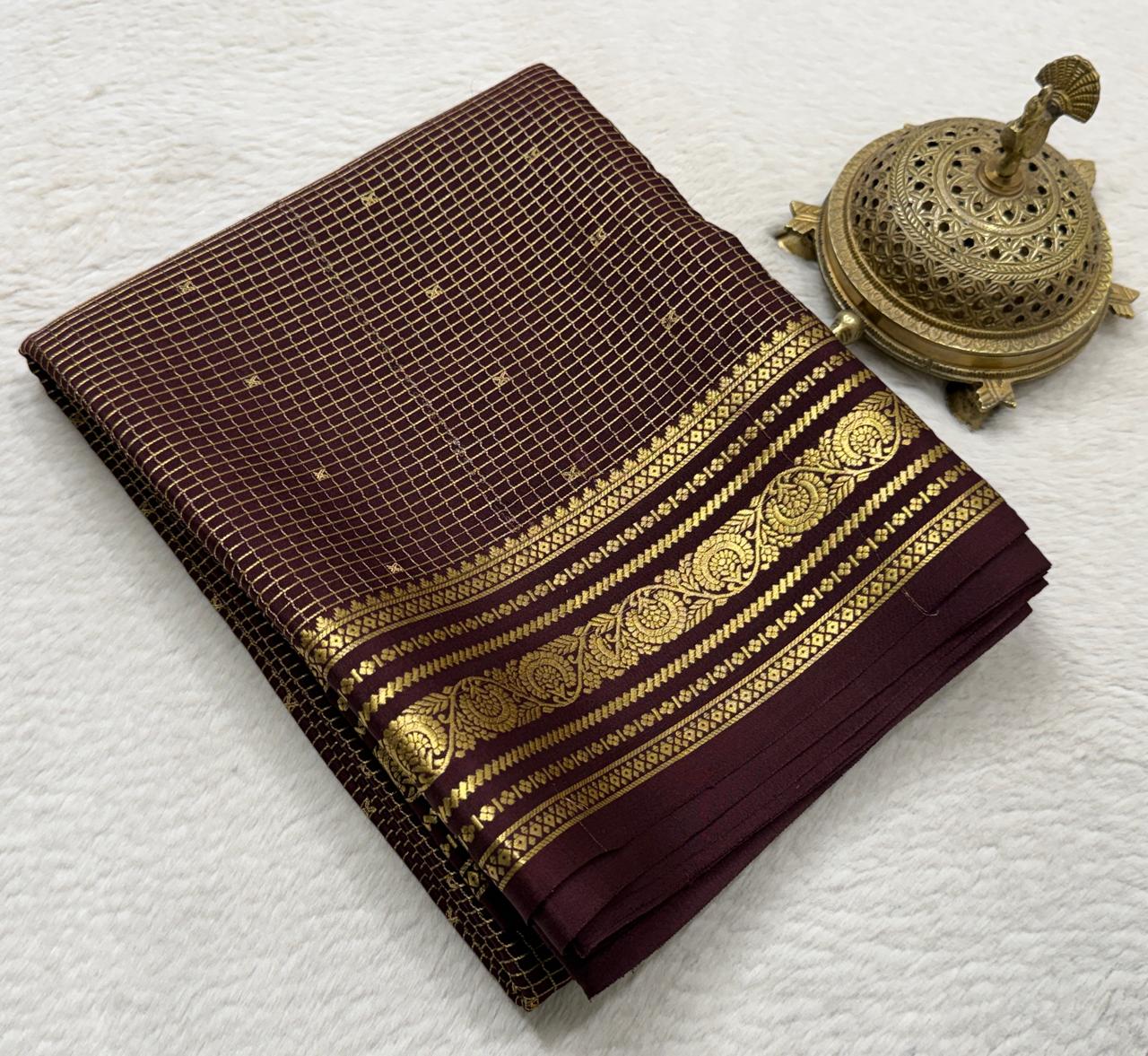 Pure mysore silk checked with butta work 120 grm thickness saree