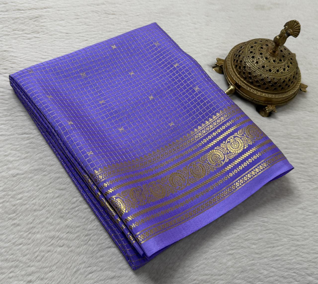 Pure mysore silk checked with butta work 120 grm thickness saree