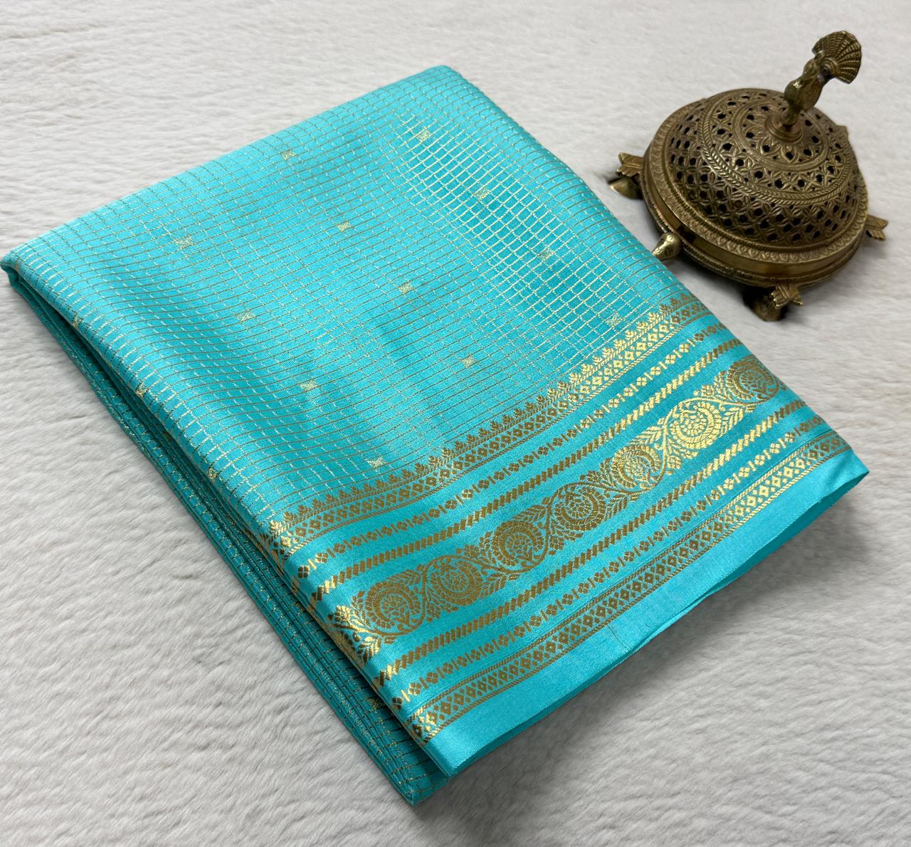 Pure mysore silk checked with butta work 120 grm thickness saree