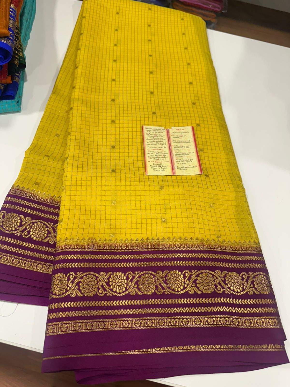 Pure mysore silk checked with butta work 120 grm thickness saree