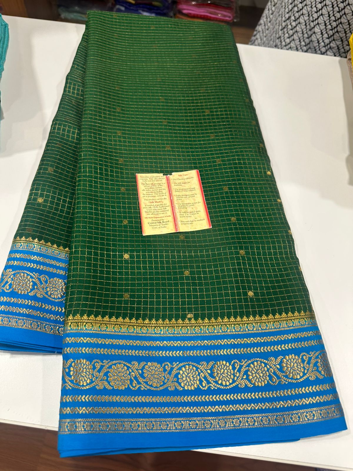 Pure mysore silk checked with butta work 120 grm thickness saree