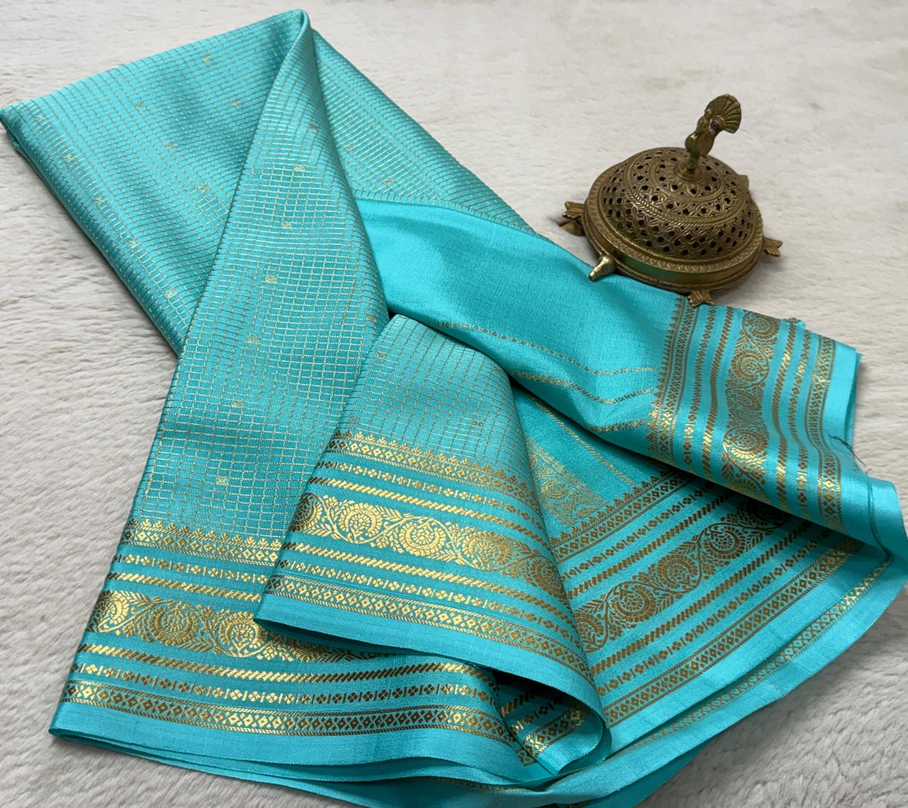 Pure mysore silk checked with butta work 120 grm thickness saree
