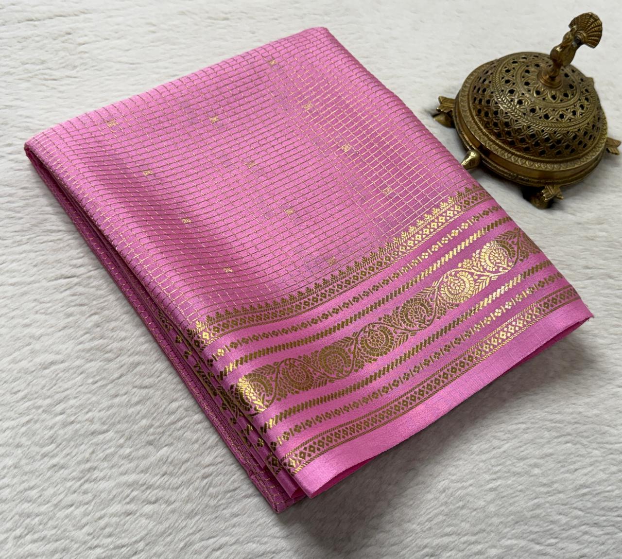 Pure mysore silk checked with butta work 120 grm thickness saree