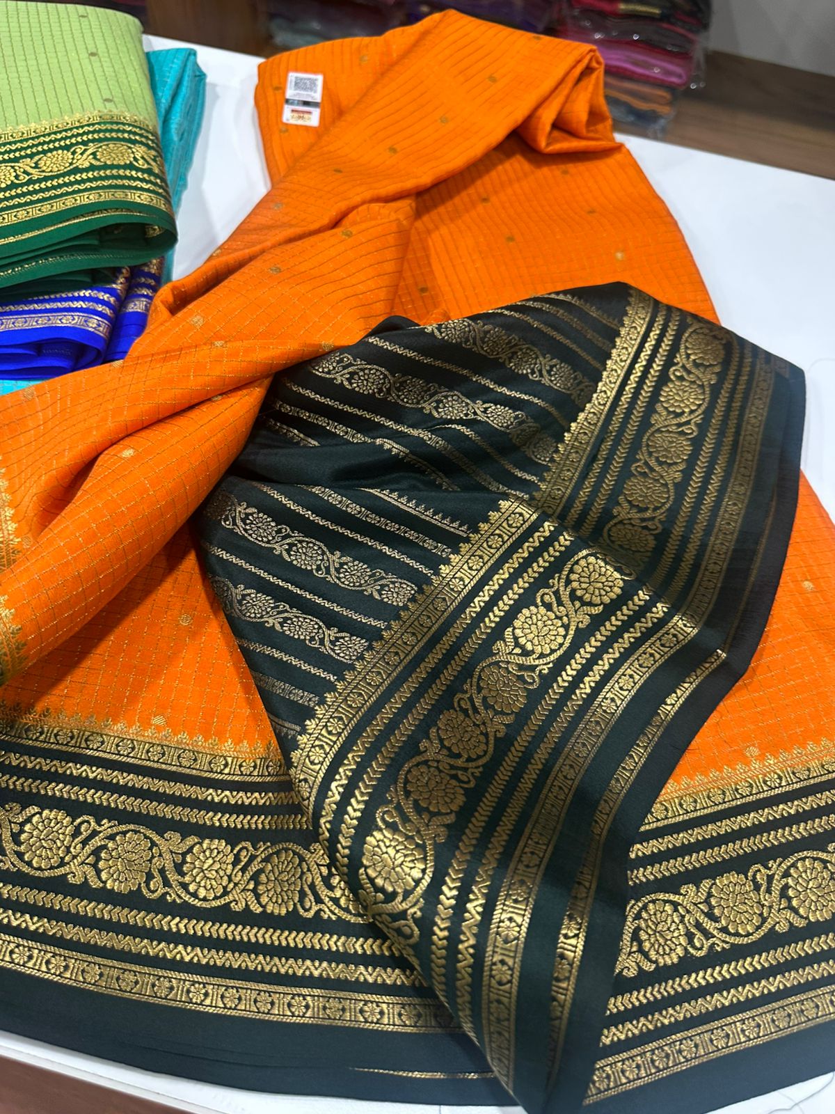 Pure mysore silk checked with butta work 120 grm thickness saree