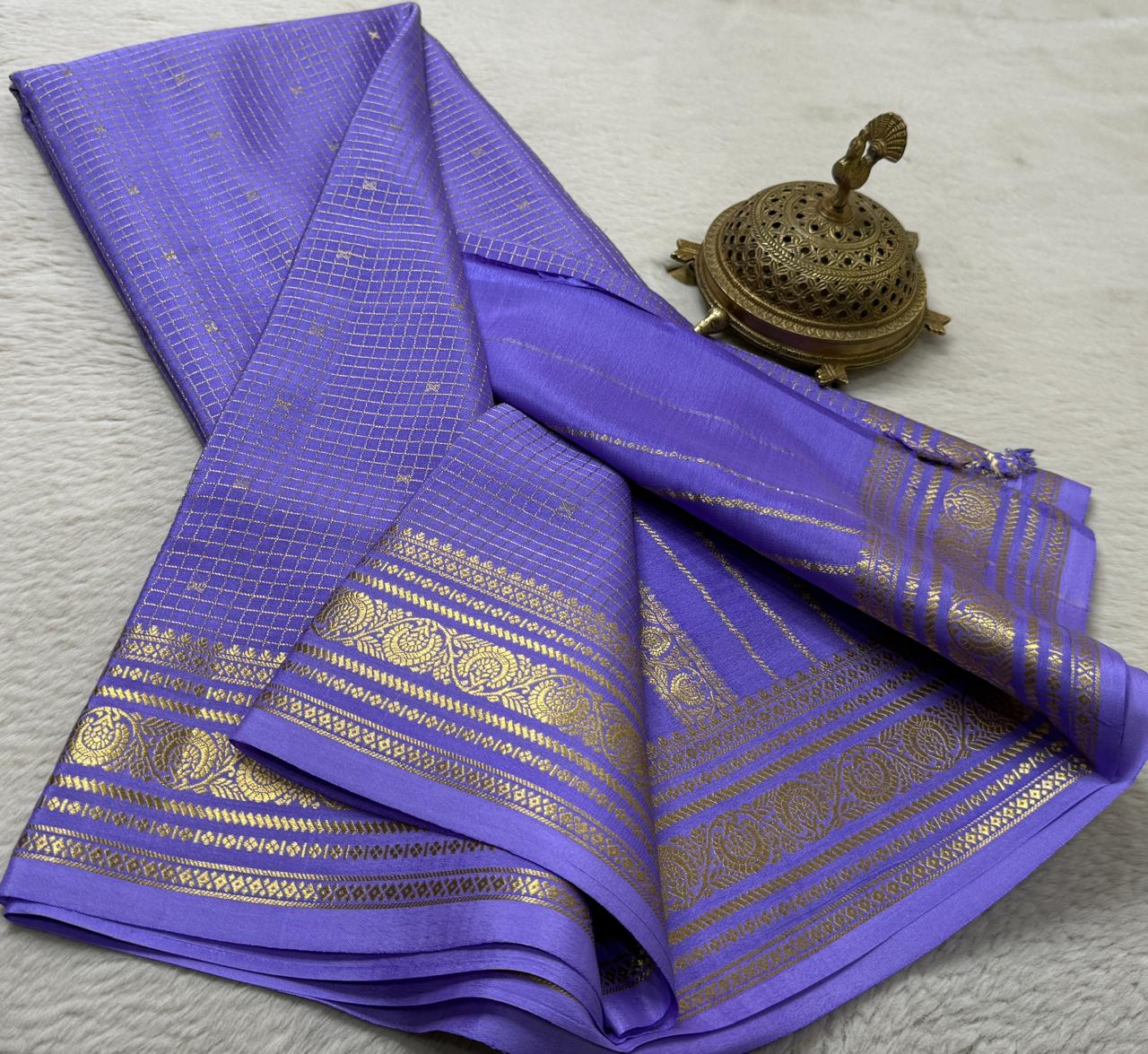 Pure mysore silk checked with butta work 120 grm thickness saree
