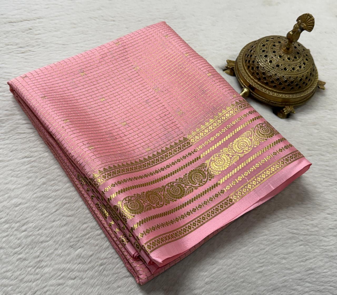 Pure mysore silk checked with butta work 120 grm thickness saree