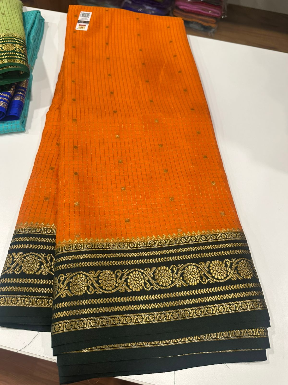 Pure mysore silk checked with butta work 120 grm thickness saree