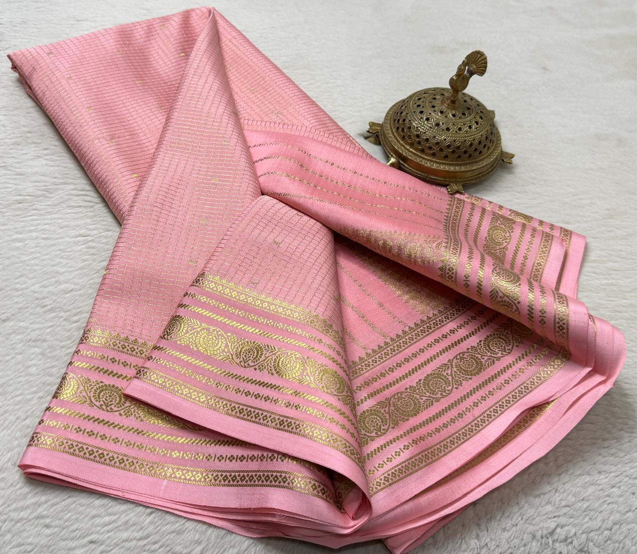 Pure mysore silk checked with butta work 120 grm thickness saree