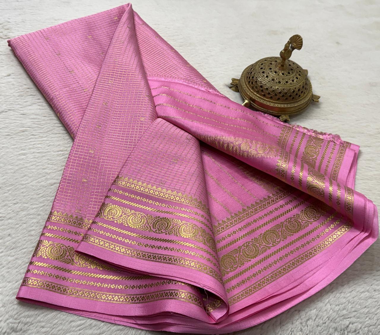 Pure mysore silk checked with butta work 120 grm thickness saree