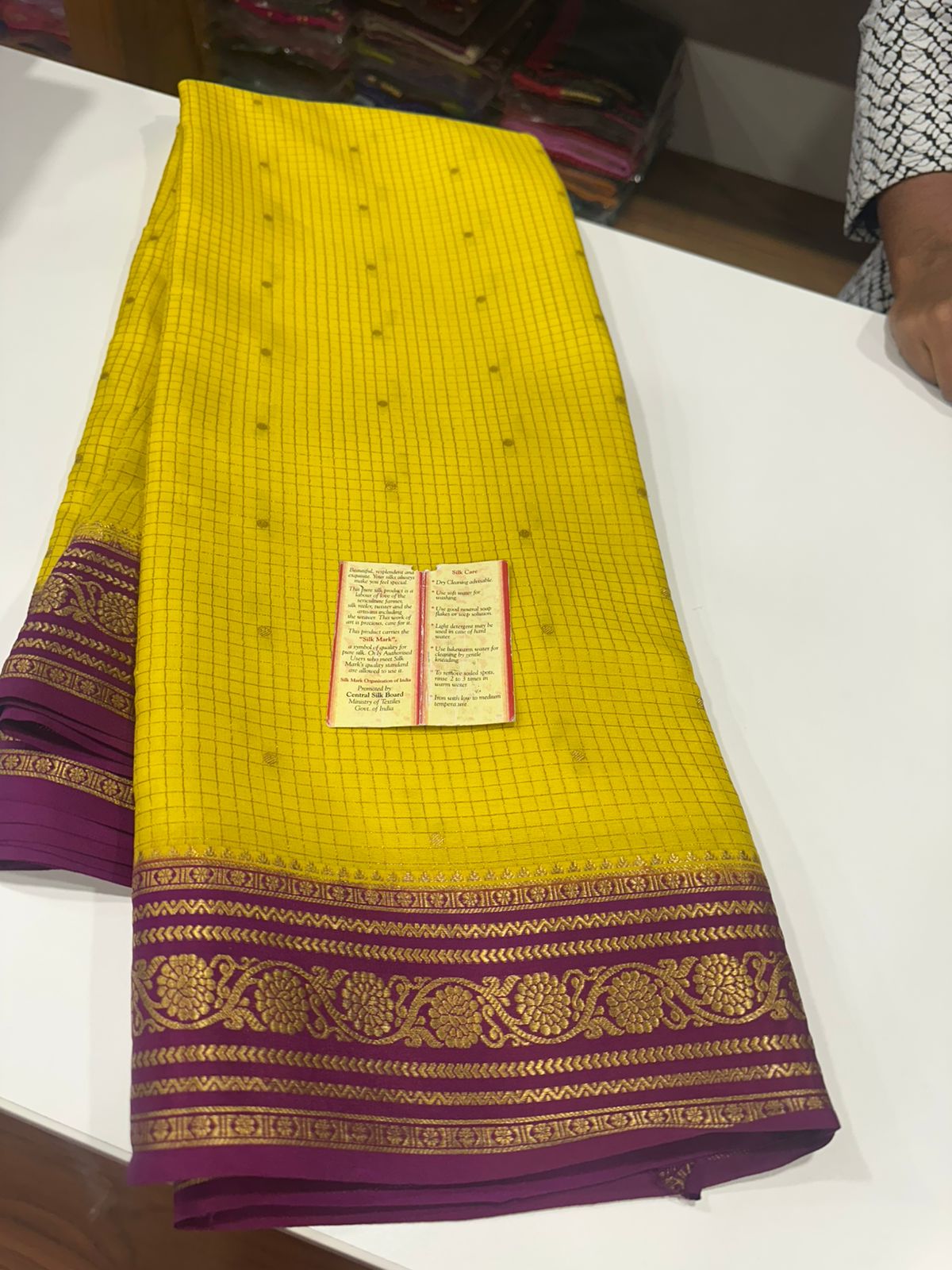 Pure mysore silk checked with butta work 120 grm thickness saree