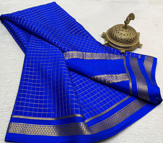 Pure mysore silk checked 120 grm thickness saree