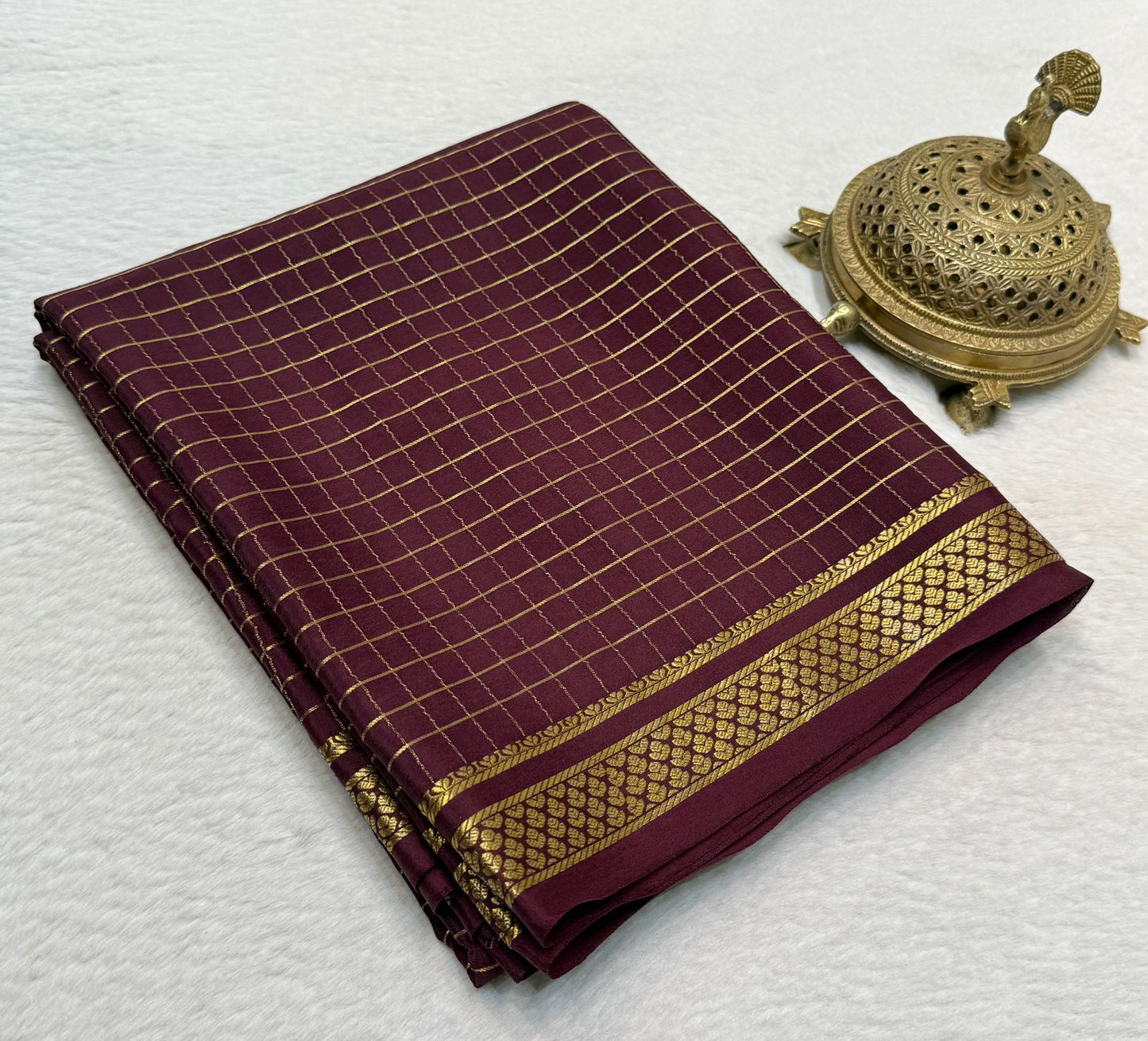 Pure mysore silk checked 120 grm thickness saree