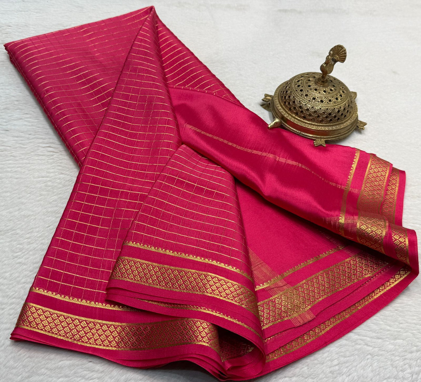 Pure mysore silk checked 120 grm thickness saree