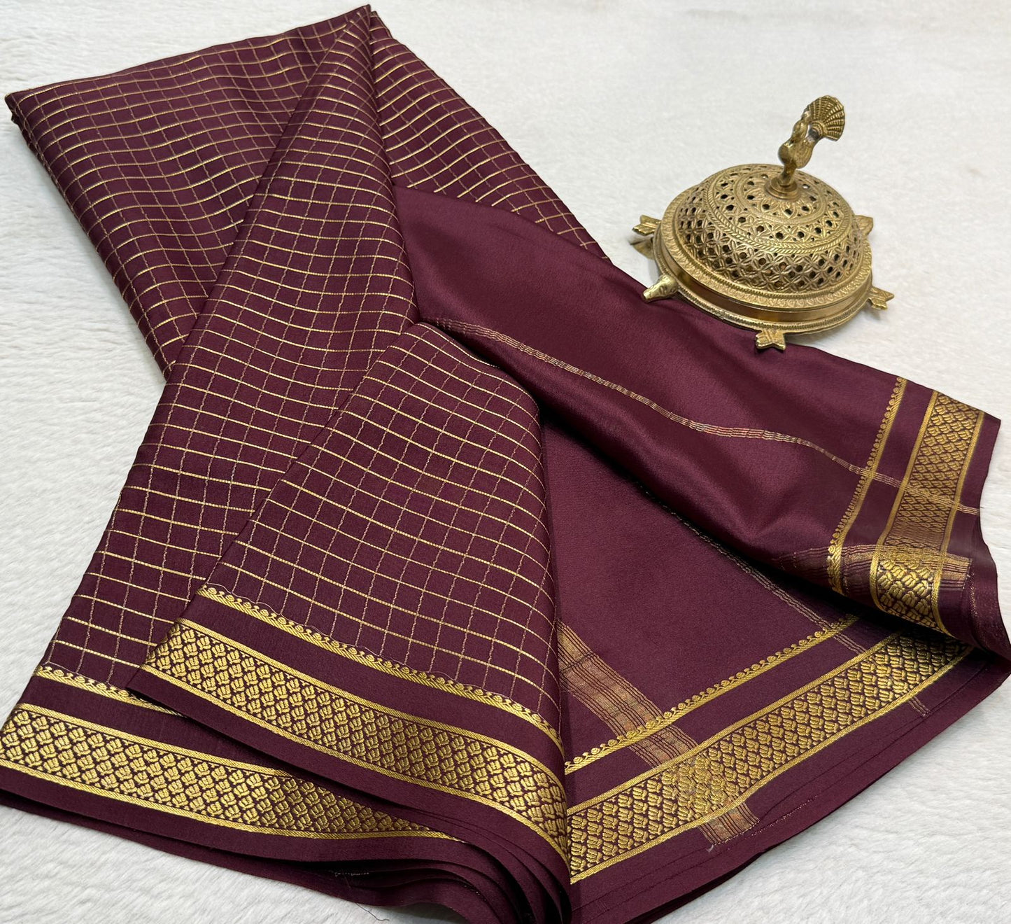 Pure mysore silk checked 120 grm thickness saree