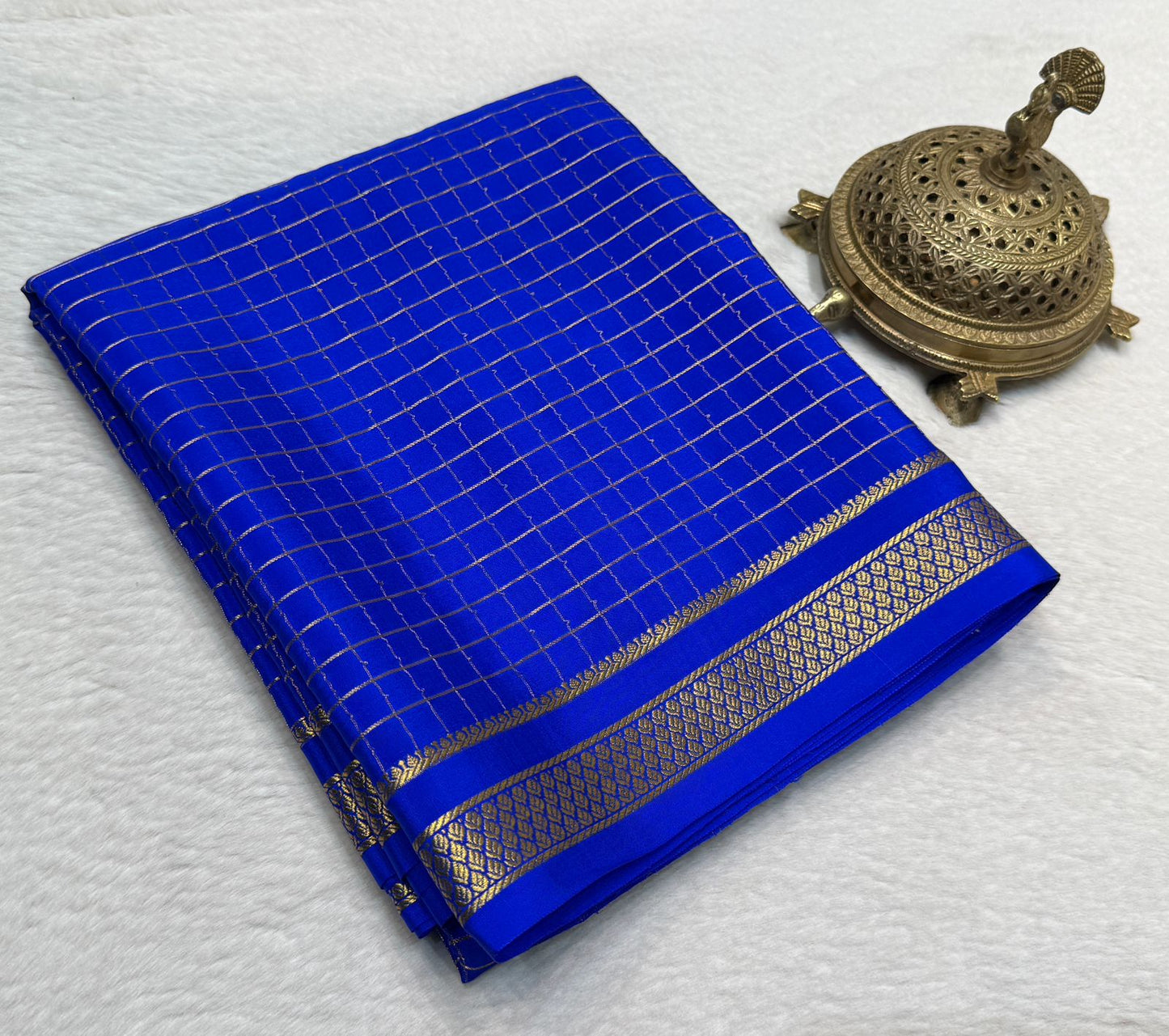 Pure mysore silk checked 120 grm thickness saree