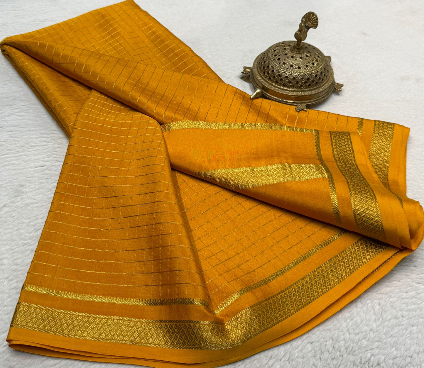 Pure mysore silk checked 120 grm thickness saree