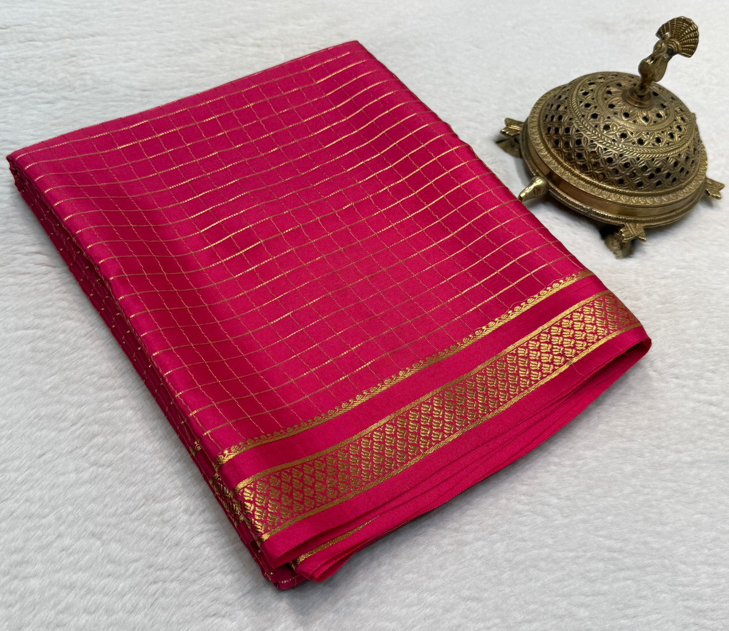 Pure mysore silk checked 120 grm thickness saree