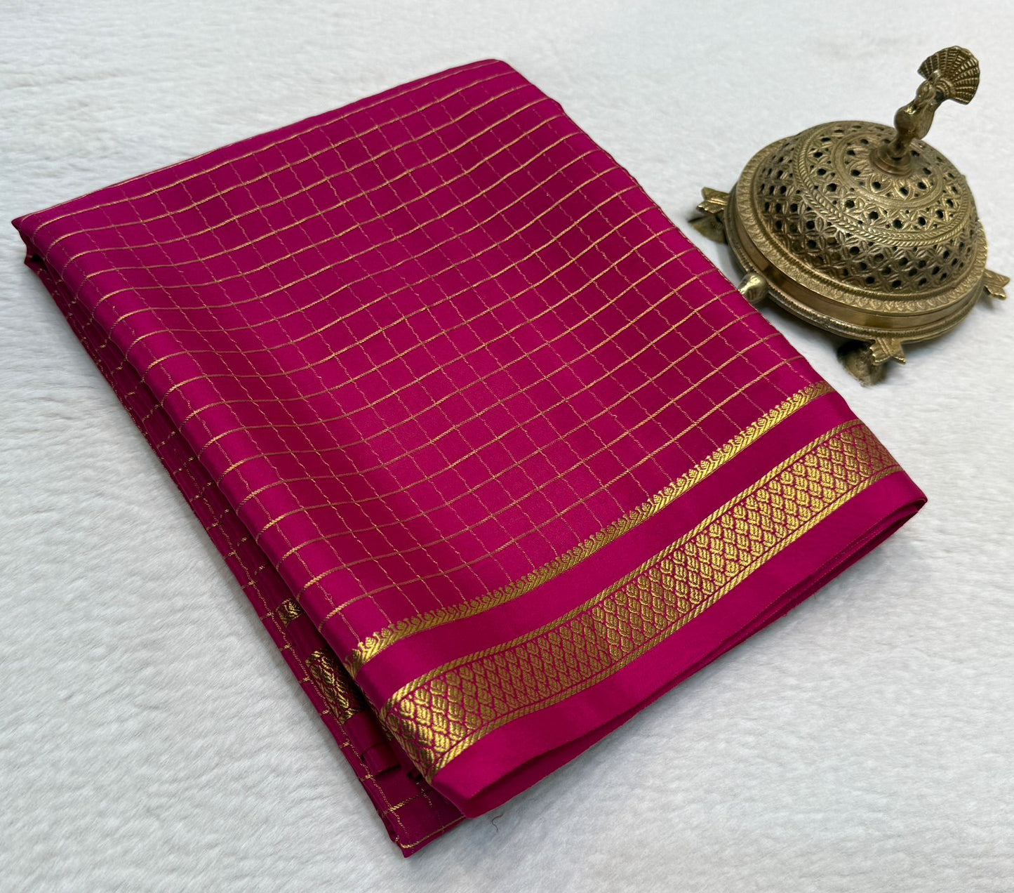 Pure mysore silk checked 120 grm thickness saree