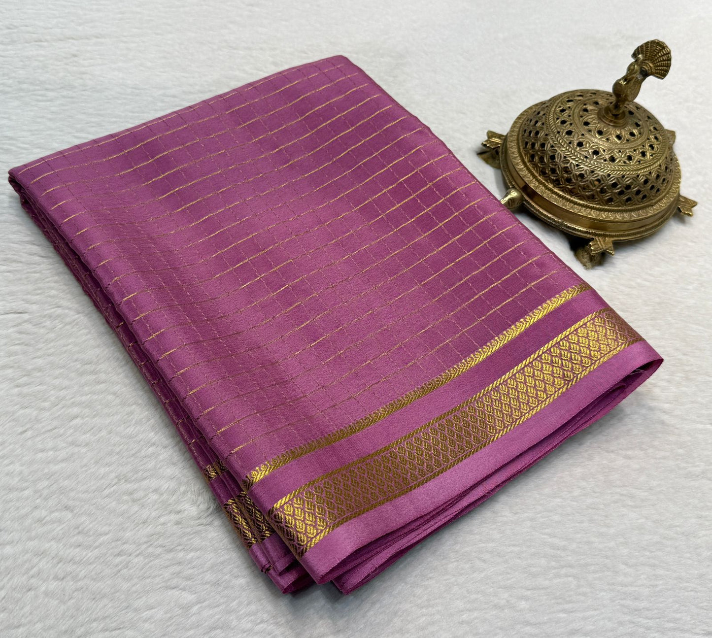 Pure mysore silk checked 120 grm thickness saree