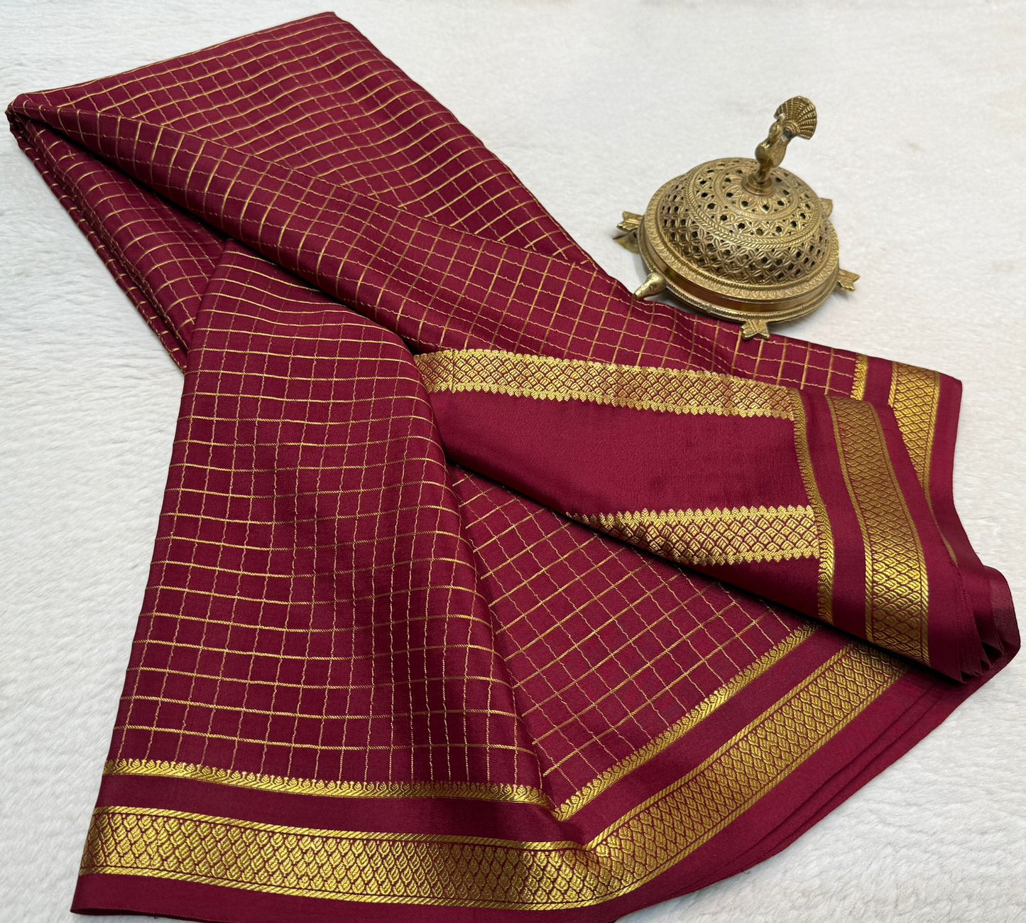 Pure mysore silk checked 120 grm thickness saree
