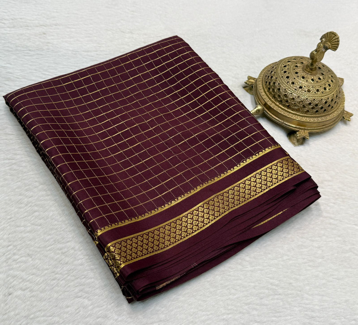 Pure mysore silk checked 120 grm thickness saree